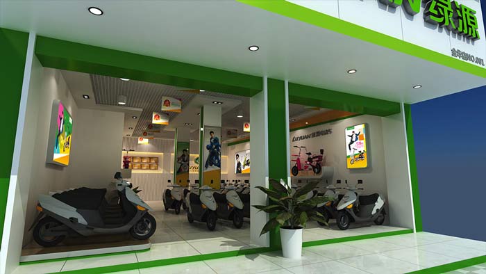 綠源電動(dòng)車(chē)店鋪、店面門(mén)面裝修設(shè)計(jì)案例效果圖