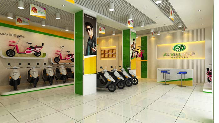 綠源電動(dòng)車(chē)店鋪、店面logo墻裝修設(shè)計(jì)案例效果圖