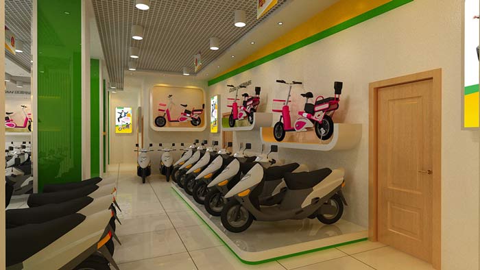 綠源電動(dòng)車(chē)店鋪、店面電動(dòng)車(chē)擺放區(qū)裝修設(shè)計(jì)案例效果圖