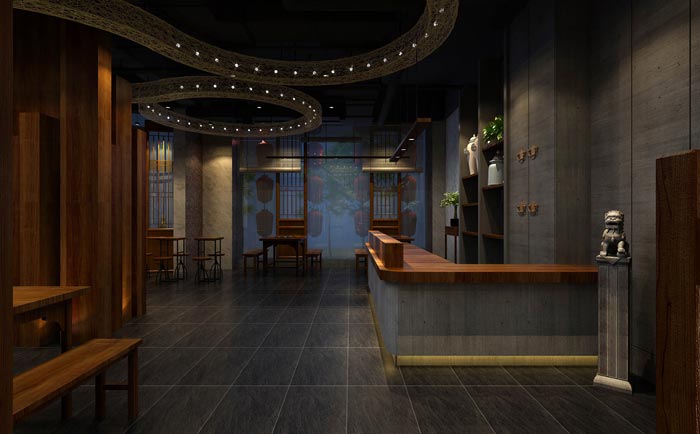 返璞歸真、回歸自然的健康飲食餐廳前臺(tái)大廳設(shè)計(jì)案例效果圖