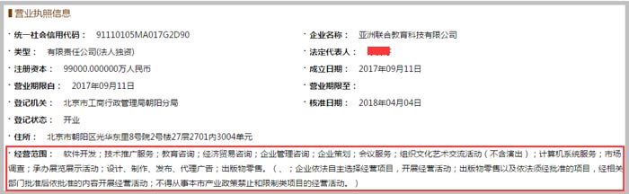 教育科技有限公司經(jīng)營范圍截圖