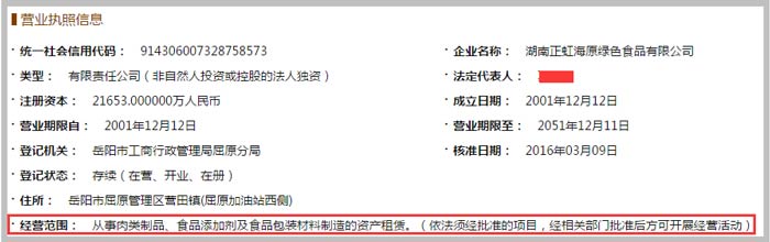 綠色食品(種植)有限公司經(jīng)營范圍截圖