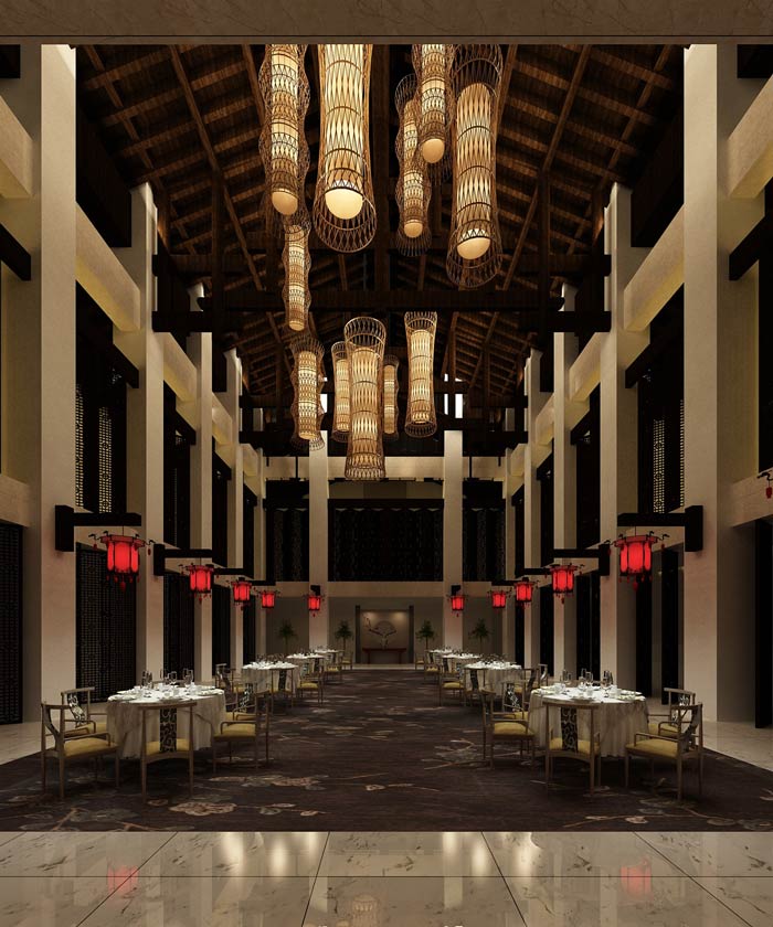 大型中式餐廳大廳餐區(qū)裝修設(shè)計(jì)效果圖
