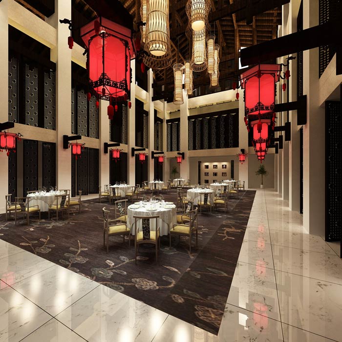 大型中式餐廳大廳餐區(qū)裝修設(shè)計(jì)效果圖