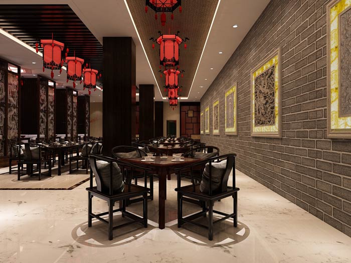 大型中式餐廳右側(cè)餐區(qū)裝修設(shè)計(jì)效果圖