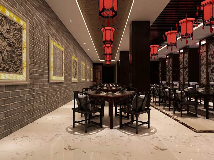 大型中式餐廳餐區(qū)燈光裝修設(shè)計(jì)效果圖
