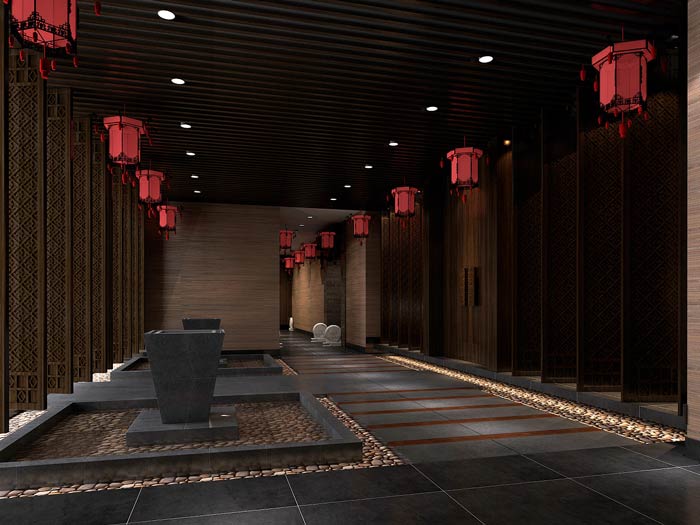 大型中式餐廳過(guò)道裝修設(shè)計(jì)效果圖