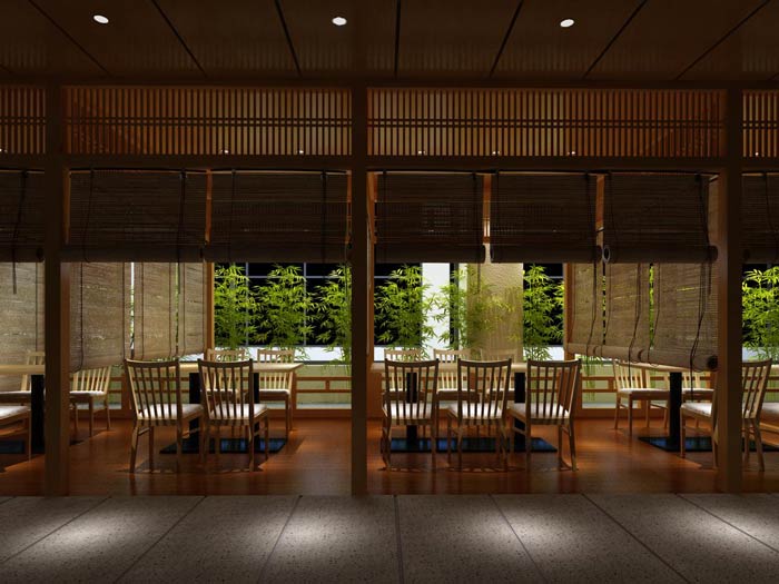日本料理餐廳過道餐區(qū)裝修設(shè)計效果圖