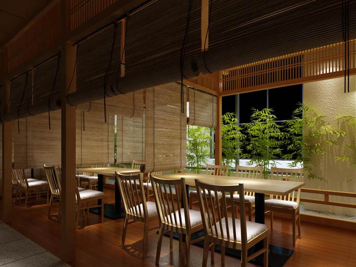 日本料理餐廳過道餐區(qū)裝修設(shè)計效果圖