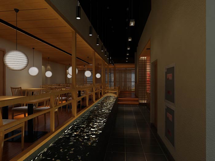 日本料理餐廳餐區(qū)裝修設(shè)計效果圖