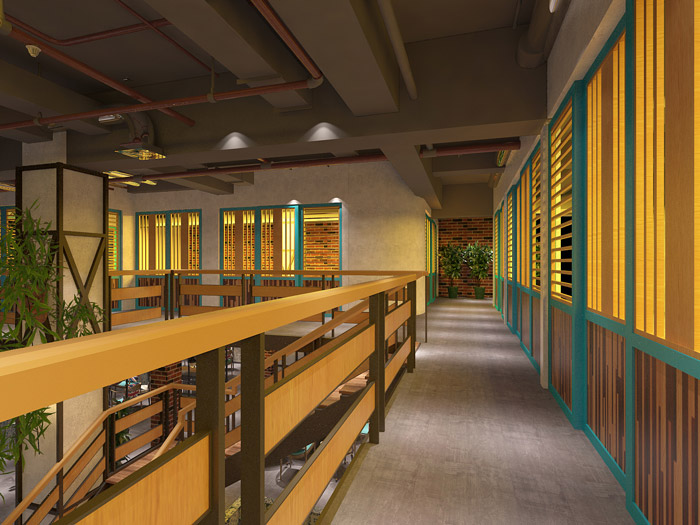 loft主題餐廳二樓過道裝修設(shè)計(jì)效果圖